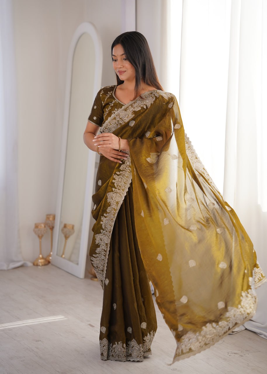 Mehendi Designer Fendy Crush Saree ClothsVilla