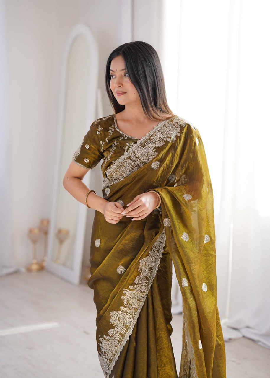 Mehendi Designer Fendy Crush Saree ClothsVilla