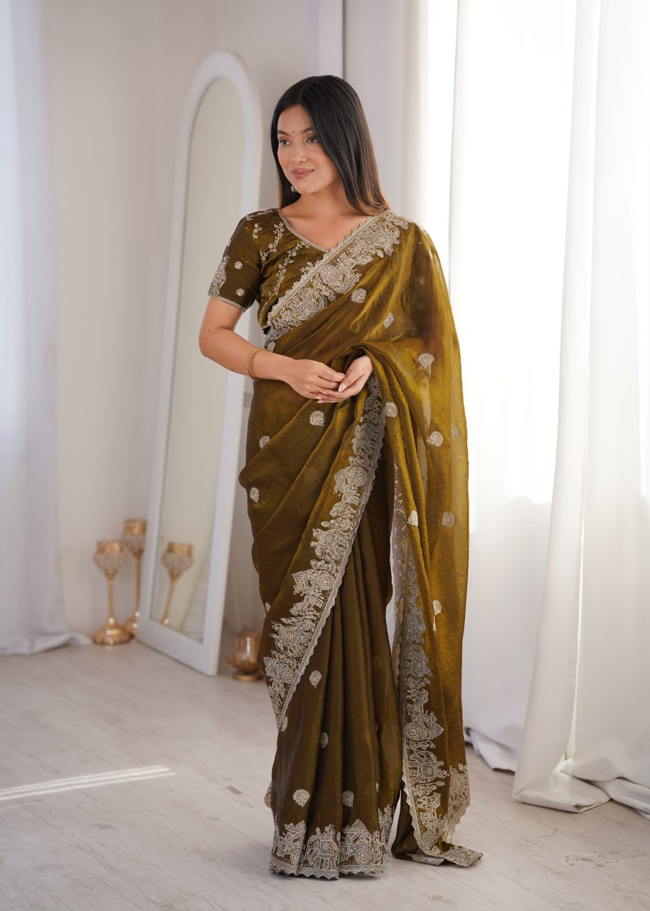 Mehendi Designer Fendy Crush Saree ClothsVilla