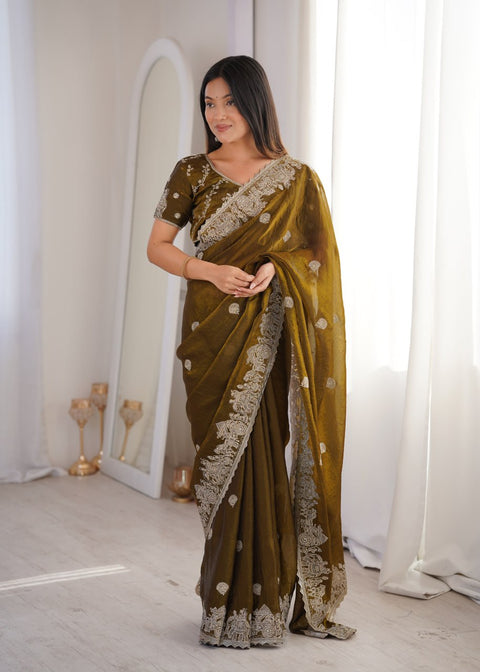 Mehendi Designer Fendy Crush Saree ClothsVilla Main image