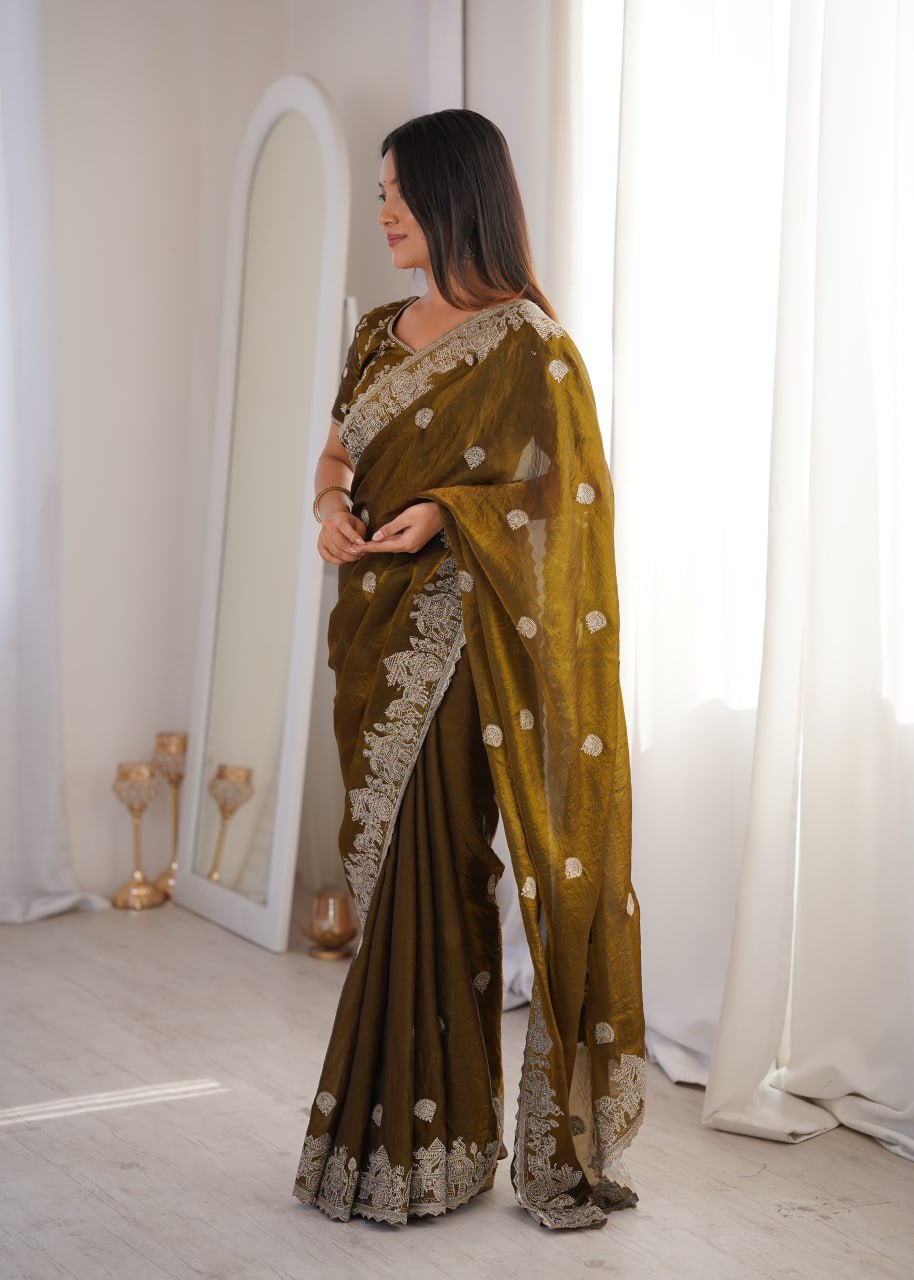 Mehendi Designer Fendy Crush Saree ClothsVilla