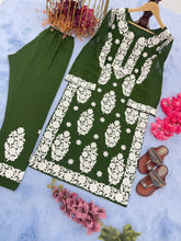 Load image into Gallery viewer, Mehendi Elegant Chikankari Designer Kurta &amp; Bottom Set – Perfect Ethnic Look ClothsVilla