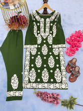 Load image into Gallery viewer, Mehendi Elegant Chikankari Designer Kurta &amp; Bottom Set – Perfect Ethnic Look ClothsVilla