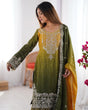 Load image into Gallery viewer, Mehendi Elegant Chinon Silk Ensemble – Top, Plazo &amp; Dupatta ClothsVilla
