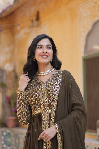 Mehendi Elegant Embroidered Faux Georgette Kurti Set with Pant & Dupatta – Luxe Ethnic Wear