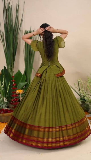 Mehendi Elegant Jacquard Silk Lehenga Set ClothsVilla