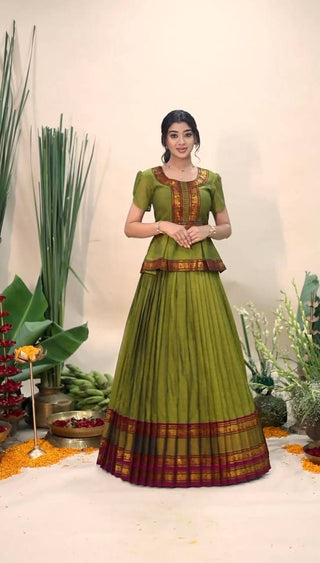Mehendi Elegant Jacquard Silk Lehenga Set ClothsVilla