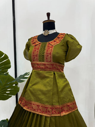 Mehendi Elegant Jacquard Silk Lehenga Set ClothsVilla