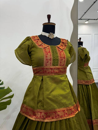 Mehendi Elegant Jacquard Silk Lehenga Set ClothsVilla