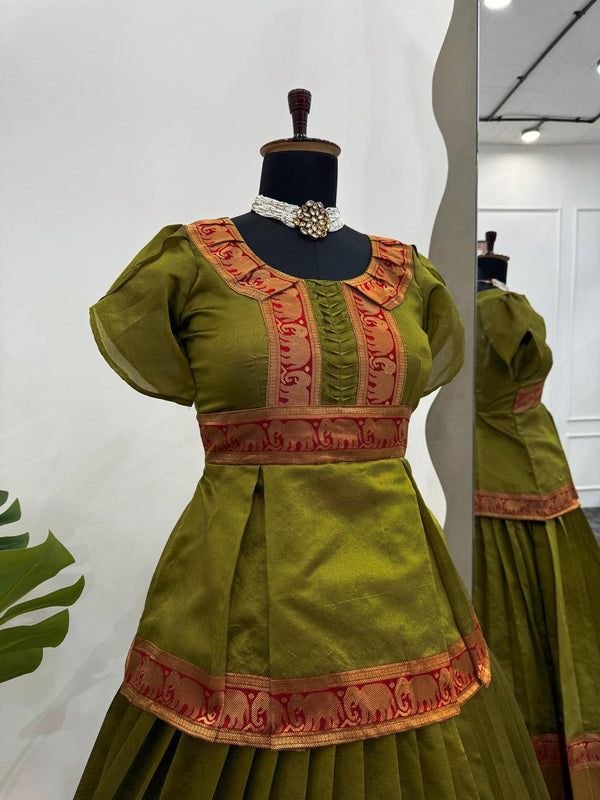 Mehendi Elegant Jacquard Silk Lehenga Set ClothsVilla