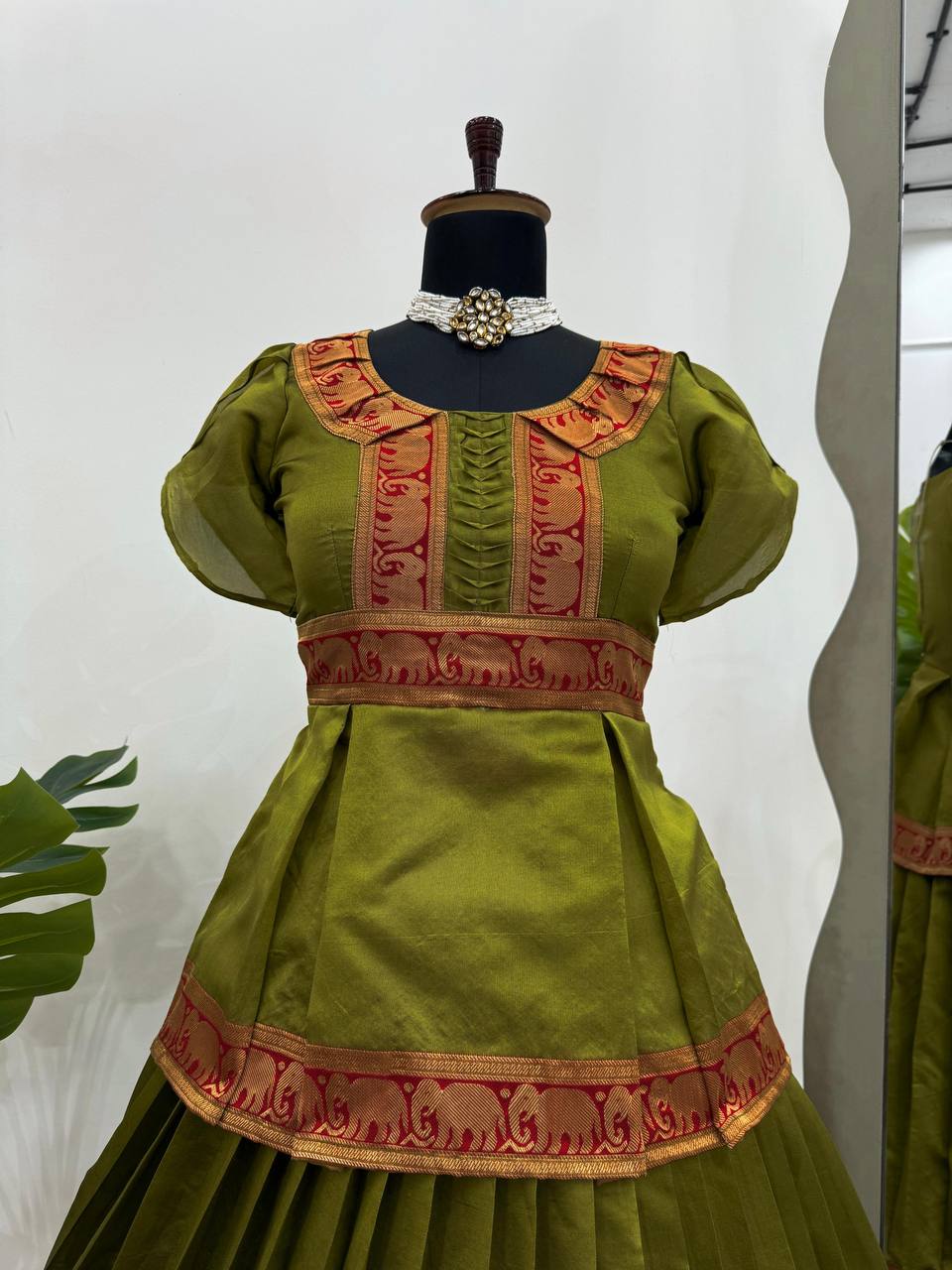 Mehendi Elegant Jacquard Silk Lehenga Set ClothsVilla