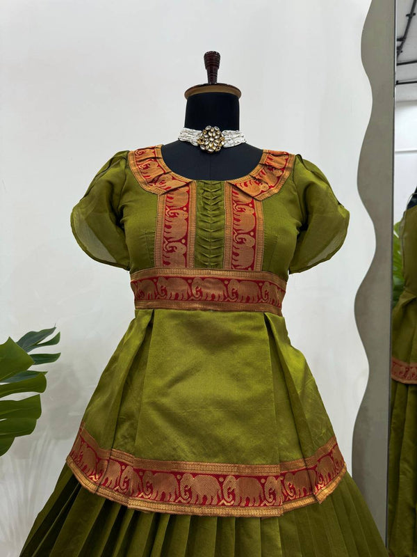 Mehendi Elegant Jacquard Silk Lehenga Set ClothsVilla