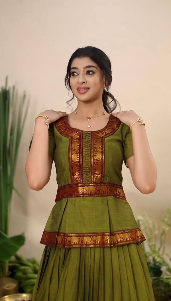 Mehendi Elegant Jacquard Silk Lehenga Set ClothsVilla