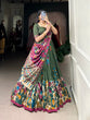 Load image into Gallery viewer, Mehendi Elegant Kalamkari Tussar Silk Lehenga Set with Foil Work &amp; Gotta Patti Dupatta