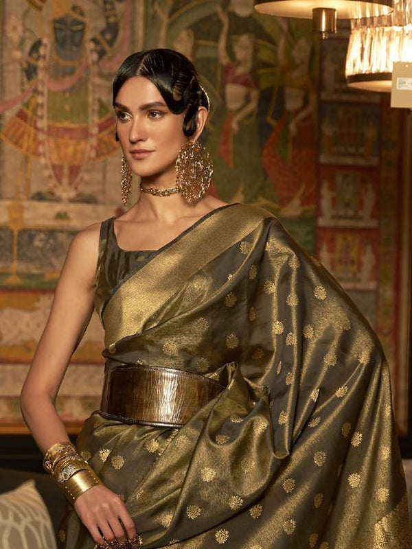 Mehendi Elegant Kanjivaram Kanchipuram Silk Saree Traditional Grace Clothsvilla