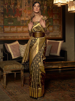 Mehendi Elegant Kanjivaram Kanchipuram Silk Saree Traditional Grace Clothsvilla