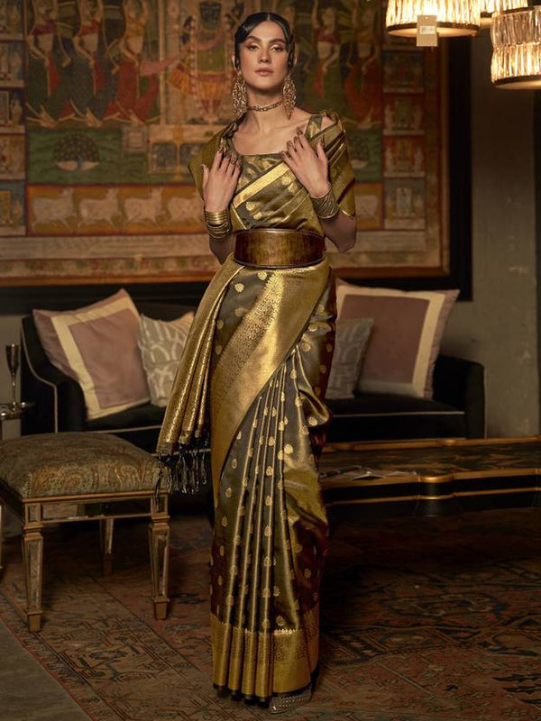 Mehendi Elegant Kanjivaram Kanchipuram Silk Saree Traditional Grace Clothsvilla