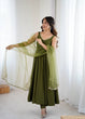 Load image into Gallery viewer, Mehendi Elegant Roman Silk Chanderi Anarkali Set with Dupatta &amp; Pant ClothsVilla