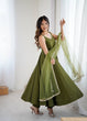 Load image into Gallery viewer, Mehendi Elegant Roman Silk Chanderi Anarkali Set with Dupatta &amp; Pant ClothsVilla