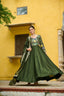 Mehendi Elegant Vichitra Fabric Gown with Multi-Thread & Zari Embroidery – 12 Kali Stitch, Full Sleeves ClothsVilla