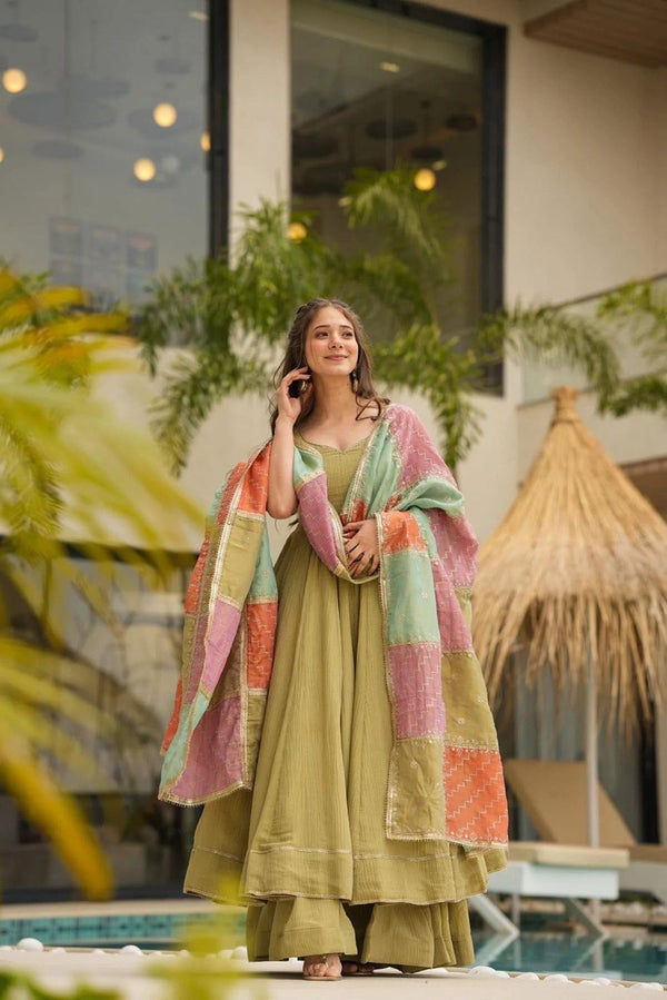 Mehendi Elevate your style stunning Flame Anarkali Suit