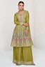 Mehendi Embroidered Chinon Kurta Palazzo Set with Lace Dupatta – Premium Stitched Ethnic Wear ClothsVilla