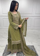 Load image into Gallery viewer, Mehendi Faux Georgette Embroidered Sharara Set with Lace Border Dupatta ClothsVilla