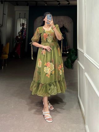 Mehendi Graceful Floral Georgette Frock – Ethnic Summer Collection