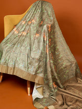Load image into Gallery viewer, Mehendi Green Color Handloom Kotha Border Digital Printed Saree ClothsVilla