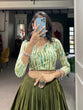 Load image into Gallery viewer, Mehendi Green Cotton Lehenga Co-Ord Set with Shibori Print Blouse ClothsVilla