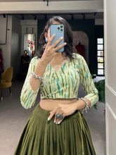 Load image into Gallery viewer, Mehendi Green Cotton Lehenga Co-Ord Set with Shibori Print Blouse ClothsVilla