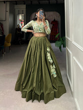 Load image into Gallery viewer, Mehendi Green Cotton Lehenga Co-Ord Set with Shibori Print Blouse ClothsVilla