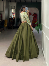 Load image into Gallery viewer, Mehendi Green Cotton Lehenga Co-Ord Set with Shibori Print Blouse ClothsVilla