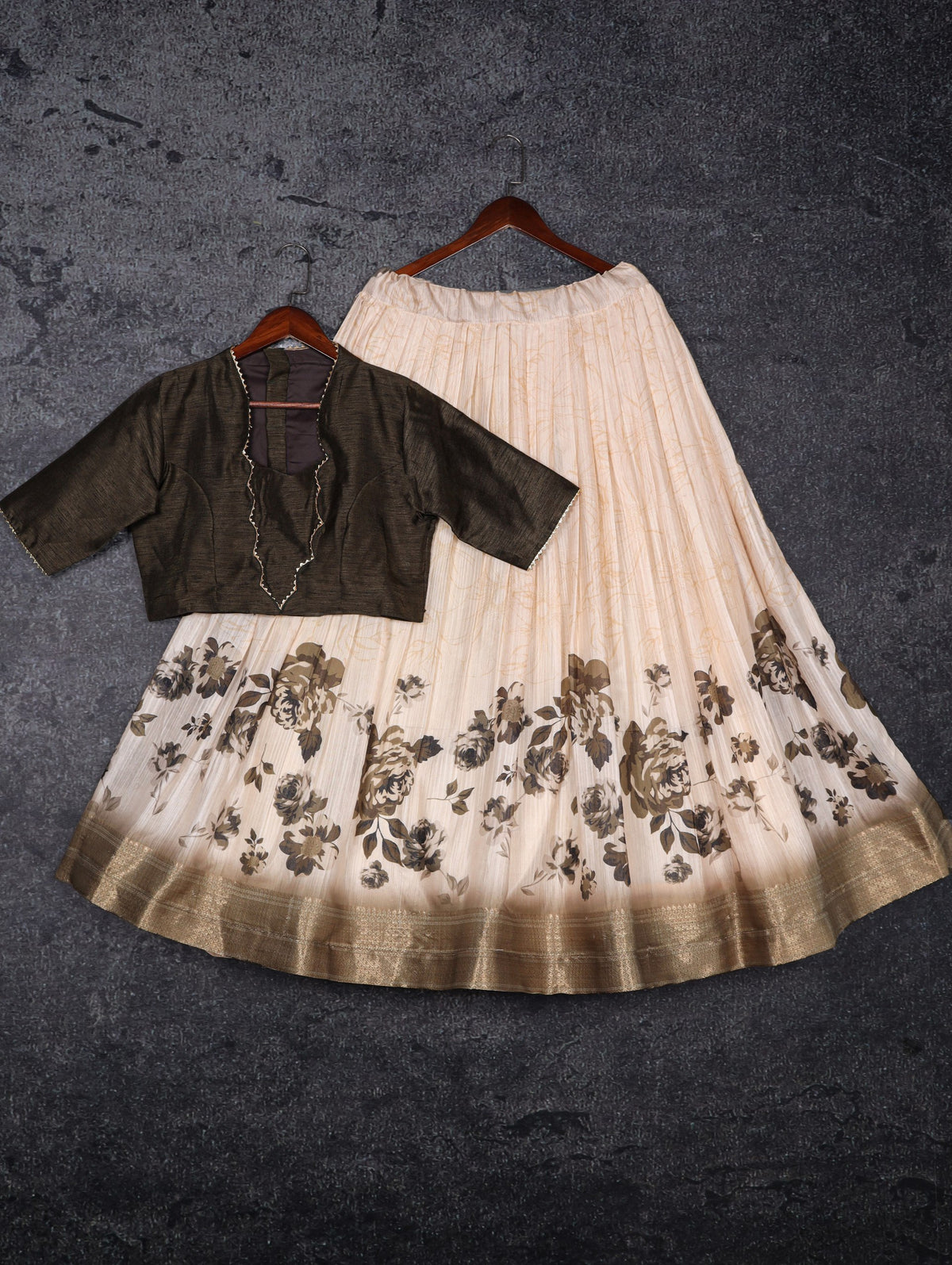Mehendi Green Dola Silk Floral Lehenga Choli Set with Banglori Blouse | Wedding & Festive Wear ClothsVilla Main image
