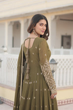 Load image into Gallery viewer, Mehendi Green Enchanting Sequined Faux Georgette Gown with Dupatta Set ClothsVilla
