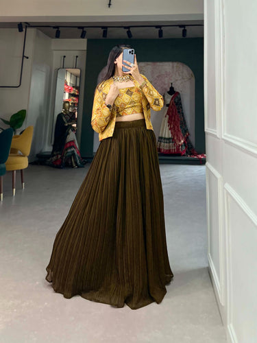 Luxe Viscose Mehendi Green Jacquard Co-ord Set with Handwork & Position Print ClothsVilla