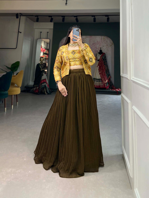 Luxe Viscose Mehendi Green Jacquard Co-ord Set with Handwork & Position Print ClothsVilla