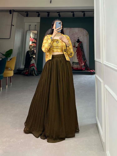 Luxe Viscose Mehendi Green Jacquard Co-ord Set with Handwork & Position Print ClothsVilla