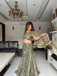 Load image into Gallery viewer, Mehendi Green Ready to Wear Modern Fish Cut Lehenga with Ruffle Dupatta ClothsVilla