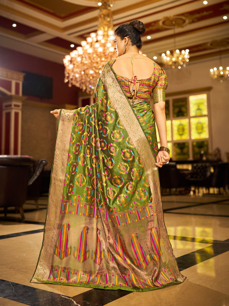 Mehendi Green Regal Kanjeevaram Organza Saree with Zari Woven Border Clothsvilla