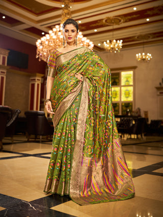 Mehendi Green Regal Kanjeevaram Organza Saree with Zari Woven Border Clothsvilla