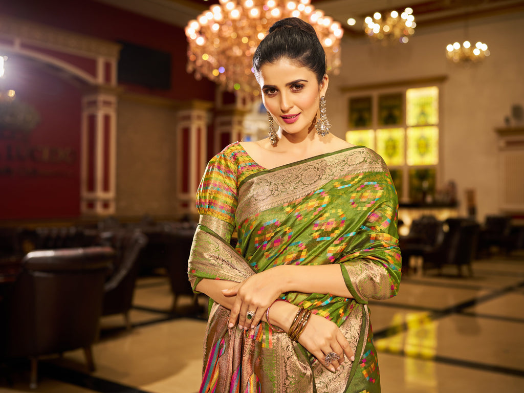 Mehendi Green Regal Kanjeevaram Organza Saree with Zari Woven Border Clothsvilla