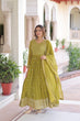Load image into Gallery viewer, Mehendi Green Rich Sequins &amp; Zari Embroidered Faux Georgette Gown with Cut-Work Dupatta – Full Sleeves, Fancy V-Neck, Fully Stitched ClothsVilla