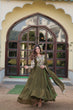 Load image into Gallery viewer, Mehendi Green Stunning Faux Georgette Gown Dupatta Collection in Vibrant Colors ClothsVilla