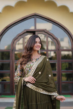 Load image into Gallery viewer, Mehendi Green Stunning Faux Georgette Gown Dupatta Collection in Vibrant Colors ClothsVilla