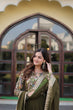 Load image into Gallery viewer, Mehendi Green Stunning Faux Georgette Gown Dupatta Collection in Vibrant Colors ClothsVilla