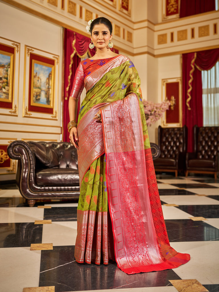 green party wear saree