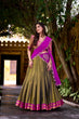 Load image into Gallery viewer, Mehendi Kanchipuram Zari Weaving Lehenga with Pink Embroidered Georgette Dupatta ClothsVilla