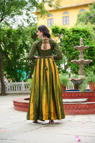 Mehendi Navratri Special Chinnon Pedding Lehenga Choli with Kutchi Gamthi Embroidery ClothsVilla