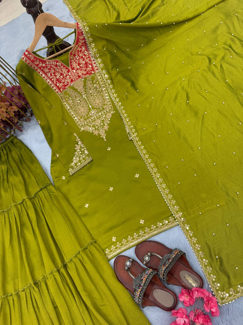 Mehendi Premium Designer Readymade Top Sharara Plazzo & Dupatta Collection Main image